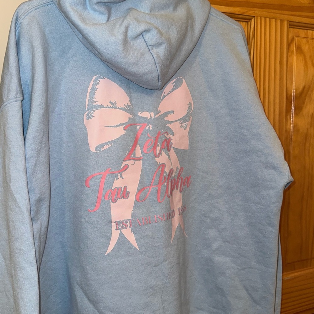 Sorority ZETA TAU ALPHA Hoodie with Pink Bow Design